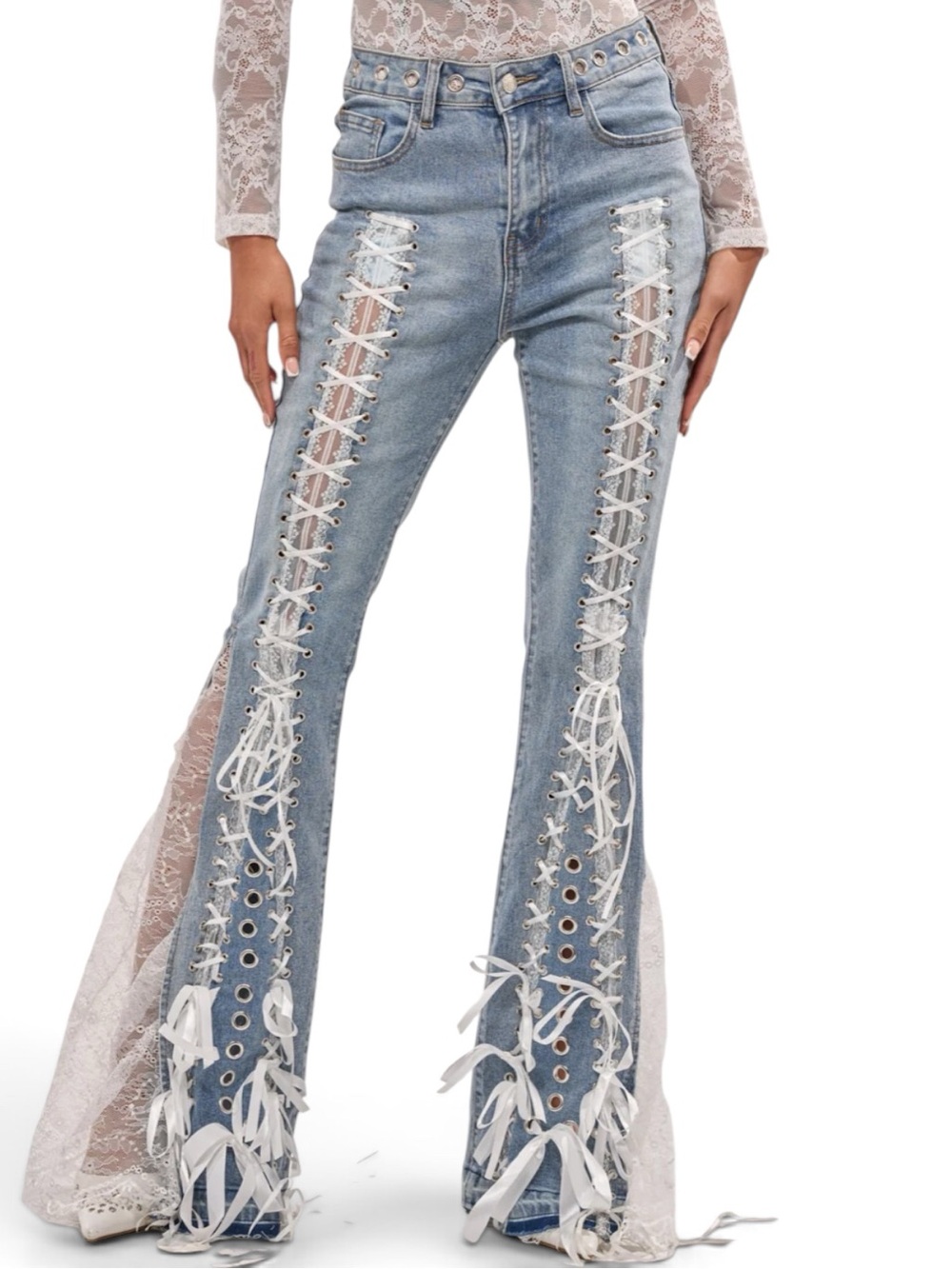 NWT LOVE ME LIKE THAT LACE UP FLARE DENIM